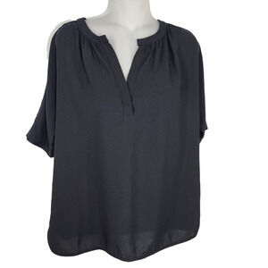 Nordstrom Top Blouse Womens Medium Black V Neck Short Dolman Sleeve Gothic Witch